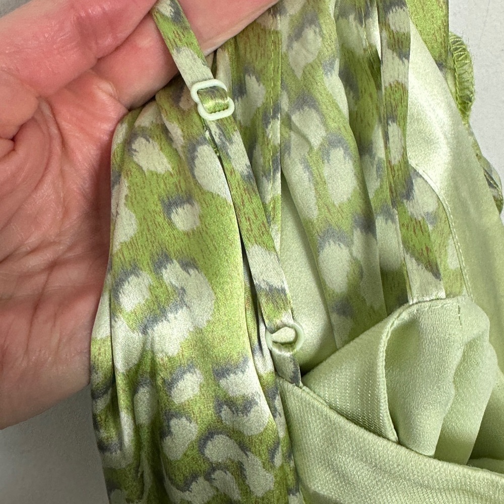 Reiss 100% Silk Arun Green Leopard Print Layer Dress Square Neck Sheath Boho 2 - Picture 11 of 16